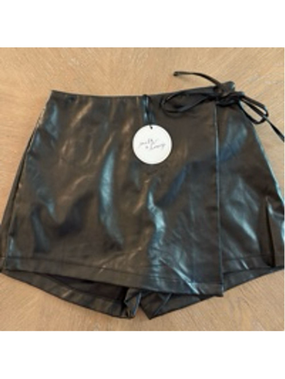 Milk & Honey Black Faux Leather Skort Small